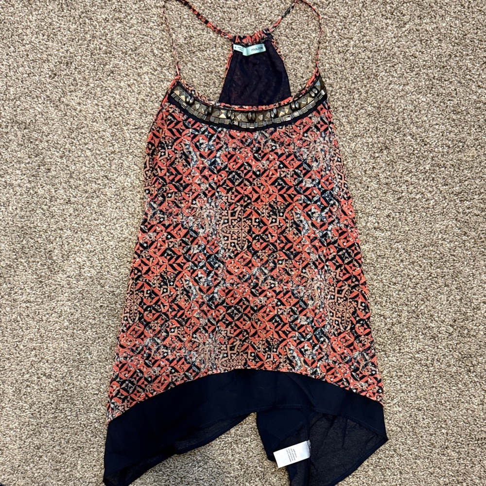 Maurices Navy and Orange Patterned Top